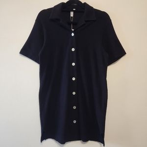 NWT & Other Stories Black Organic Cotton Button Front Short Sleeve Dress